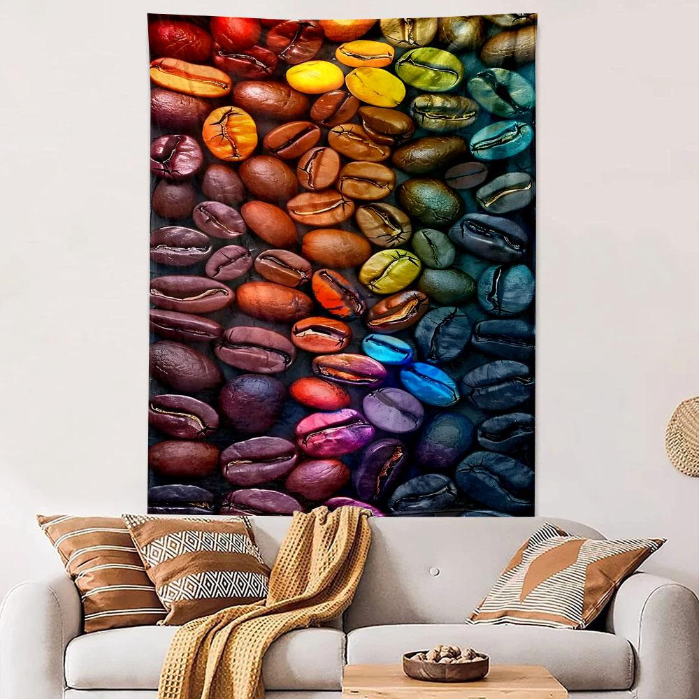 Colorful Coffee Bean Art Patterned Tapestry Decorative Wall Hanging, Home Bedroom Living Room Decor
