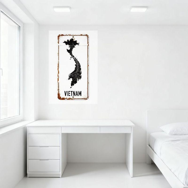Винтажная карта Вьетнама Металлическая жестяная табличка Рустикальная корневая система Настенная табличка с отверстиями для декора дома, бара, кафе, мужской пещеры, Художественная страна