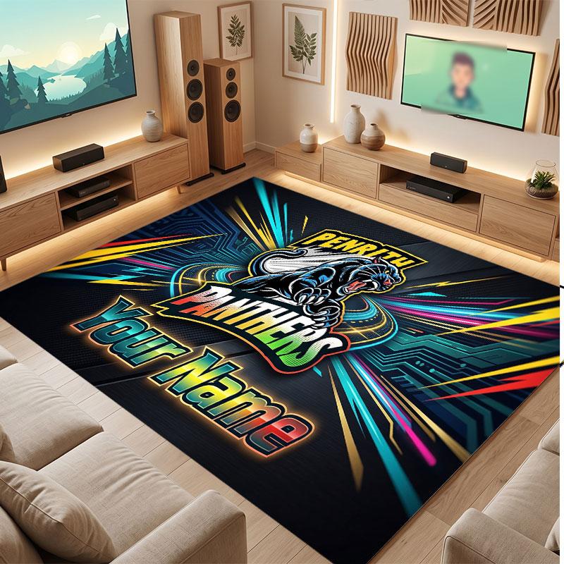 Penrith Panthers Personalized Crystal Velvet Carpet, Customized Name Text Soft Anti‑Slip Rug for Living Room Bedroom