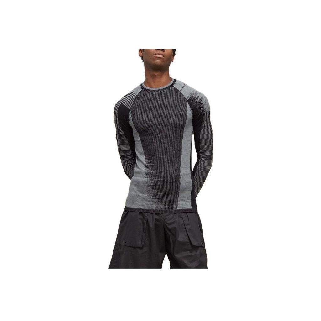 Y-3 Полосатая облегающая футболка с длинным рукавом, мужские топы, черный серый HY5874