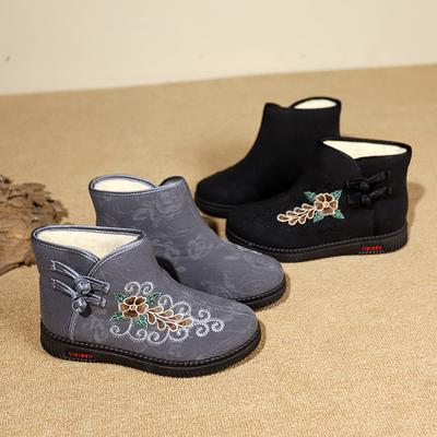 Модные женские зимние ботинки Модные и удобные ботинки на плоской подошве Повседневные ботинки на толстой подошве Вышитая женская обувь Botas De Mujer