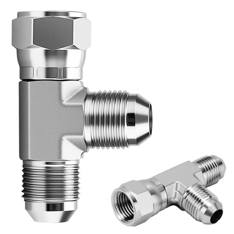2Pcs 6602-06-06-06 Run Tees Swivel Hose Fittings 3/8inch JIC (9/16"-18 thread) Male x 3/8inch JIC Female Stainless Steel Hydraulic T Adapter Fitting