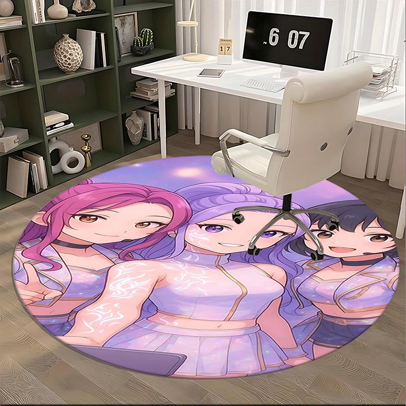 Kpop Girls Chair mat Round Rug-Office carpet, Machine Washable, Non-slip, Suitable for Living Rooms, Bedrooms, Entryways, and Holiday-themed