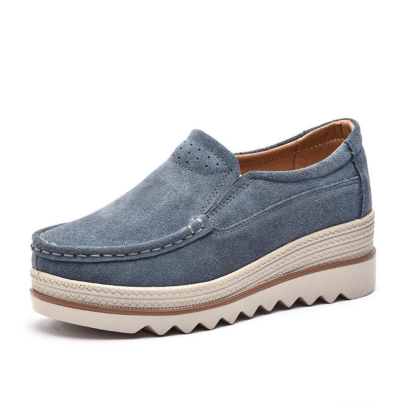 2025 весна и осень новая повседневная обувь женская кожаная обувь на одной подошве мягкая подошва удобная обувь для мамы танкетка платформа обувь маффины женская