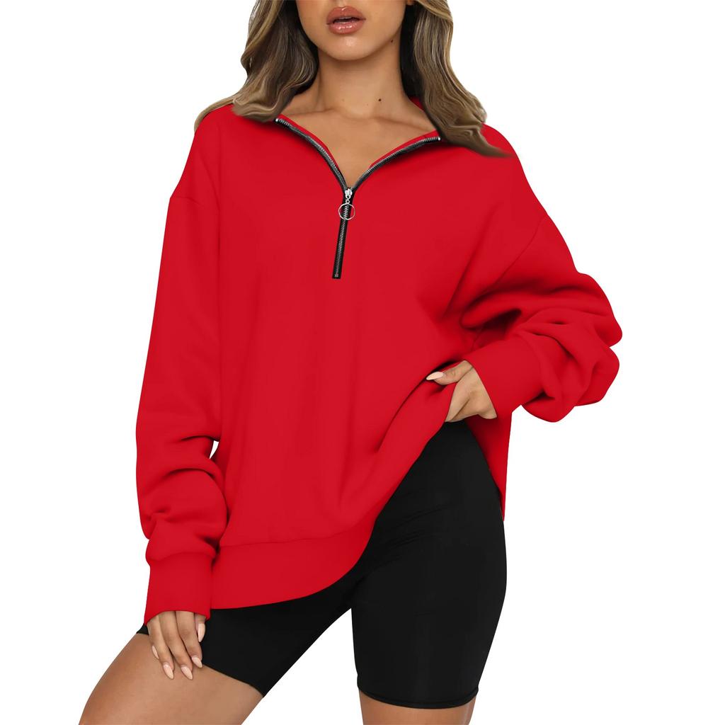 Женский повседневный модный однотонный топ с длинными рукавами на молнии