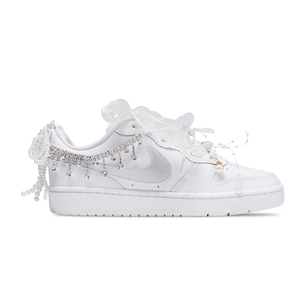 Nike Court Borough GS Star Moon Promise, Solar Power Low top Skateboard Shoes Women's White Silver BQ5448-100(Team422-)
