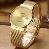 Fashion Wwoor Top Brand Men Simple Slim Watches Luxury Gold Steel Mesh Ultra Thin Waterproof Date Wrist Watch Golden Clock
