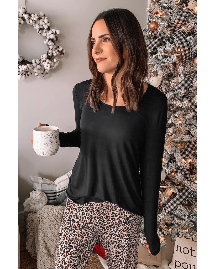 Azura Exchange Комплект одежды для отдыха с леопардовым принтом и топом с длинными рукавами