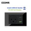 EIOMR Израиль Настенная розетка с быстрой зарядкой USB Type C, 118*75 мм, Черное закаленное стекло, Спутниковое ТВ, Телефон, Звонок, Механический настенный выключатель света