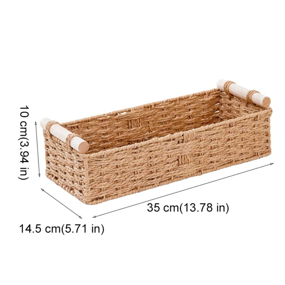 Handwoven Braided Toilet Paper Basket Wood Handle Sundry Storage Basket Snack