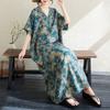 Dimanaf 2025 Plus Size Summer Women Long Dress Loose Oversized Vintage Casual V-Neck Basic Floral Dress