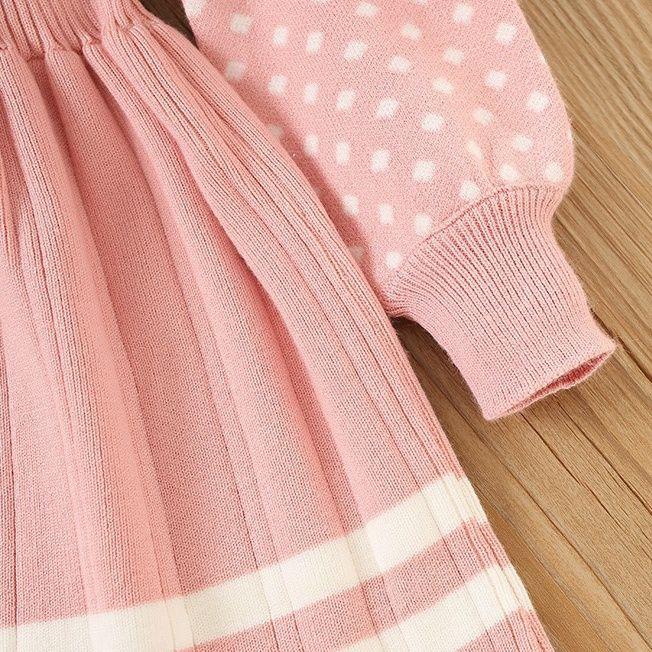 Весеннее вязаное платье с длинными рукавами для девочек, осеннее новое модное платье с бантом для девочек, рождественская одежда