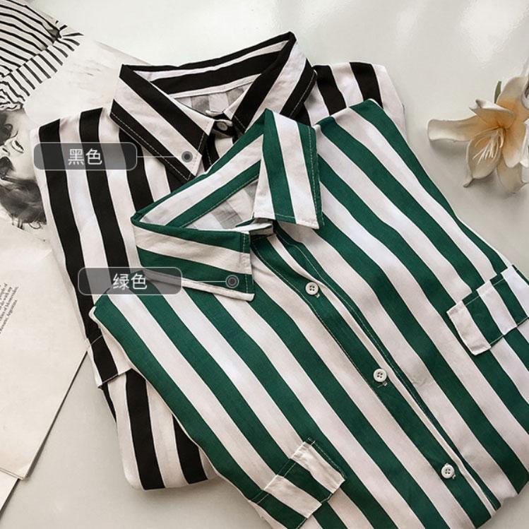 Большие размеры Повседневная офисная женская одежда для женщин Корейская рубашка с карманом и отложным воротником в полоску Блузки с длинными рукавами Топ