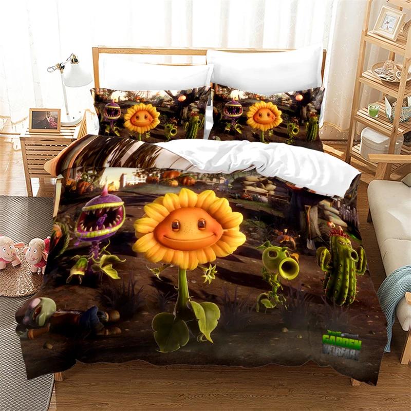 Popular Games Pattern Bedding Set 3d Plant Zombie Cartoon Duvet Cover Set with Pillowcase Single Double Queen King Bedclothes