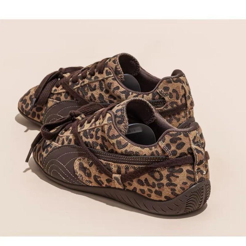 Womens Retro Ballet-Style Loafers With Hidden Heel Leopard Print Suede Sneakers Comfortable Flat Shoes Daily Wear
