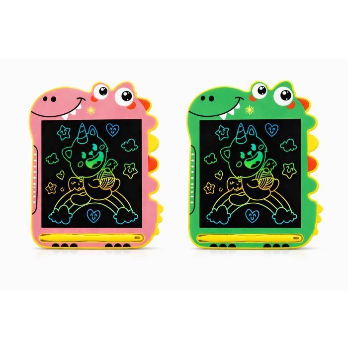 Tablette Dessin Enfant LCD 8,5 Pouces Dinosaure Lot Rose et Verte Ardoise Magique Jouet Educatif