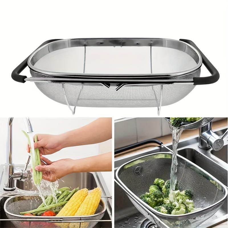 Корзина для слива воды из нержавеющей стали с ручкой, расширяемая корзина-дуршлаг для мойки, для овощей, фруктов, блюд