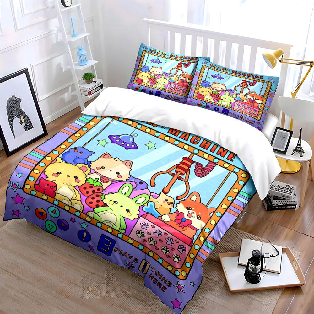 Claw Machine Cute Animal Toys Bedding Duvet Cover Set (1*Duvet Cover 2*Pillowcases, without duvet insert)