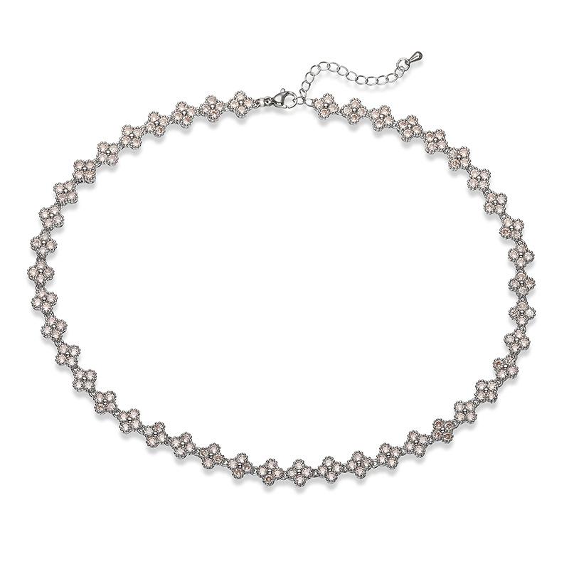Elegant Light Luxury Women's Gold Plated Copper Bracelet Zircon Four-leaf Clover Necklace Flower Jewelry Set