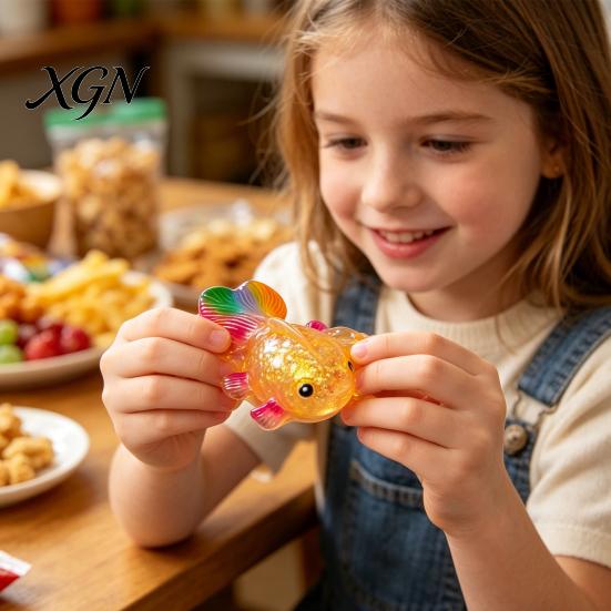 Anxiety Relief Toy Rainbow Tail Goldfish Squeeze Stress Clear Glitter Fish Sensory Portable Reliever Soft Stretchy Shape Home Office Desk Ball
