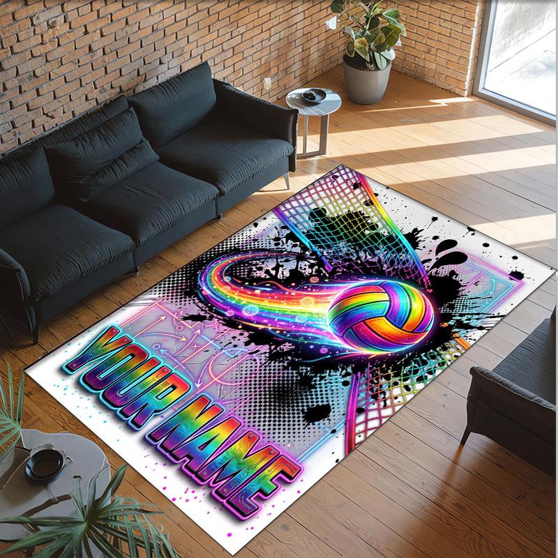 Rainbow Theme Crystal Velvet Floor Rug Personalized Custom Name Text Warm Carpet Home Decoration