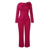 Women's European & American Winter Fashion Solid Color Long-Sleeve Tops & Pants Suit