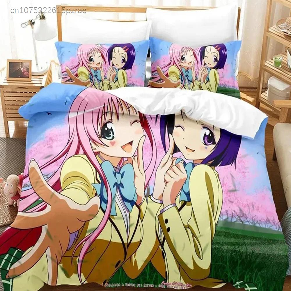 Аниме Yami To LOVE-Ru Постельное белье Пододеяльник Комплект постельного белья Покрывало Наволочка Одеяло Размер King Queen Для мальчиков Взрослых