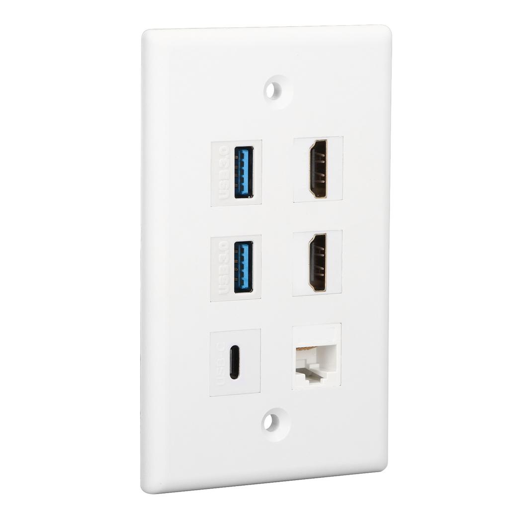 6 Port Wall Plate 2xHD Multimedia Interface 2xUSB3.0 1xType C 1xCat6 Ethernet Wall Plate for TV Projector Computer