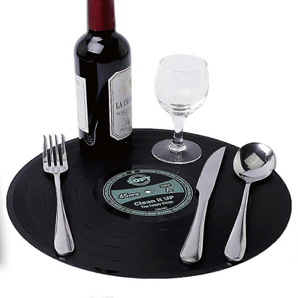 Retro Vinyl Record Coaster Placemat Round Heat Resistant Silicone Drink Mat Home Table Tea Coffee Cup Pad Decor Green