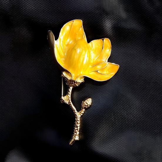 Брошь «Цветок магнолии» для женщин, эмалированный сплав, цветок, булавка на лацкан для курток, платьев, пальто, шляп, аксессуаров
