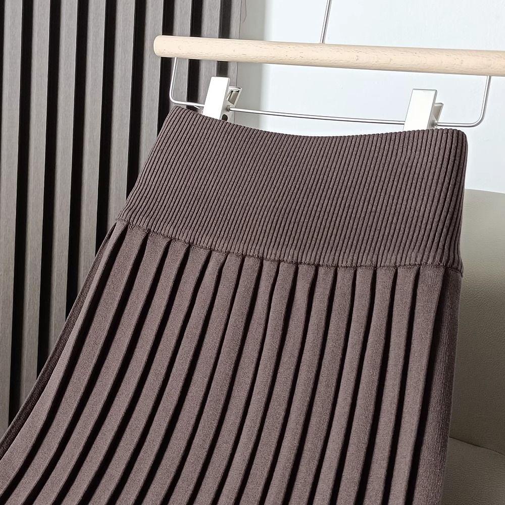 Осенне-зимняя трикотажная плиссированная юбка Черная шерстяная юбка с высокой талией Юбка А-силуэта средней длины