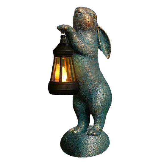 Garden Rabbit Figurine with Solar Lantern Indoor Outdoor Resin Bunny Statue Sculpture