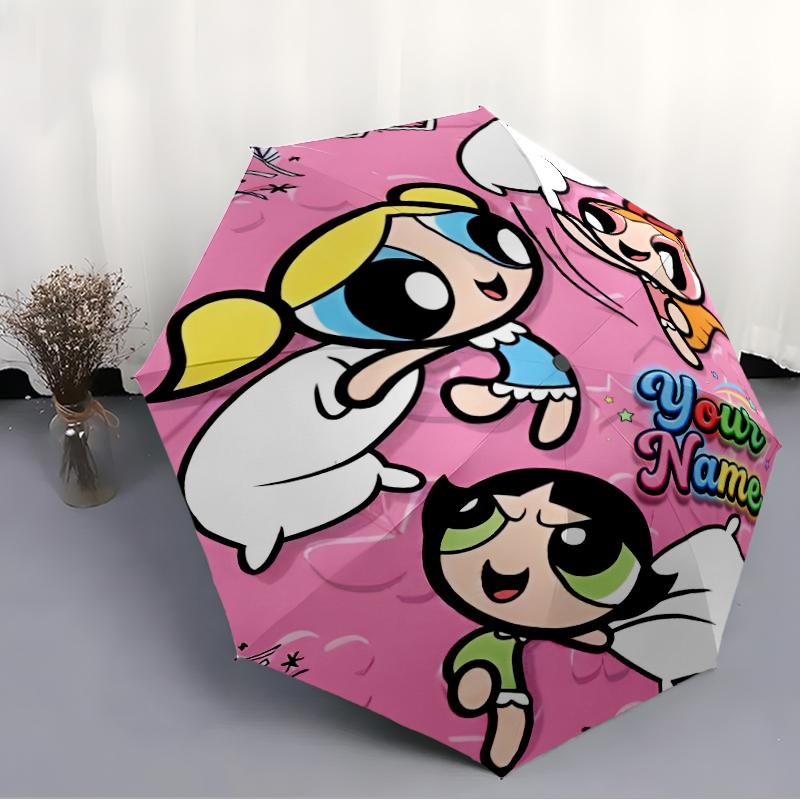 Personalized Name Powerpuff Print Umbrella, UV Shielding. It Has Eight Sturdy Ribs for Outdoor Use And Perfect As a Holiday Gift