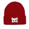 Cute White Cat Winter Knit Hat Beanie, Animal Man Cap Soft Winter Unisex Pompom Beanies Knitted Cap Beanie