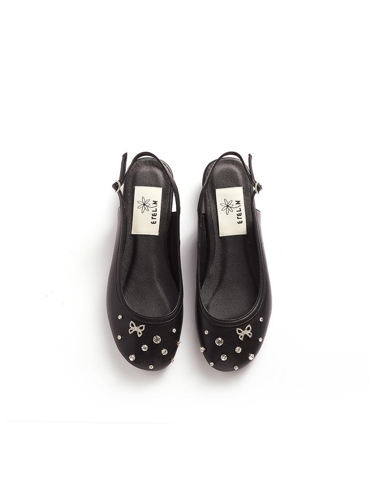 Etelin Raindrop Bk Strap Flat Sandal - Noir Black
