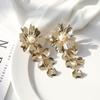 Metal Flower Pearl Drop Earrings for Women Trendy Geometric Fashion Brincos Wedding Tassel Earring