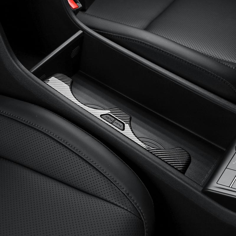 For Hyundai Kona SX2 2024-2026 Carbon Fiber Style Central Control Front Row Water Cup Cover Interior Parts LHD