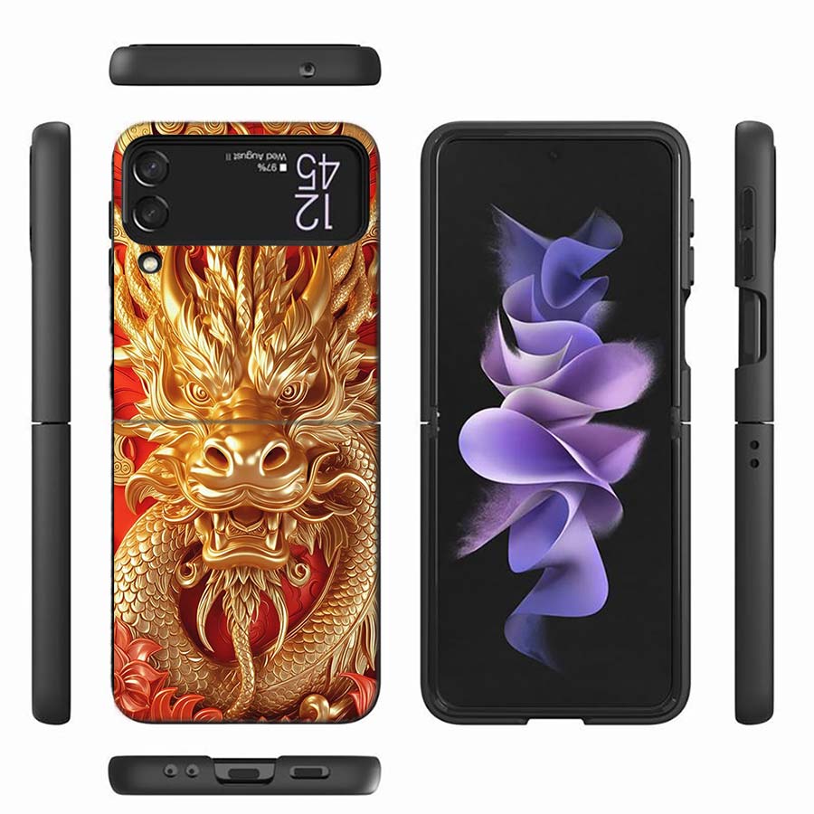 Золотой Святой Дракон Чехол для Телефона для Samsung Z Flip 6 7 5G Z Flip 5 Galaxy Z Flip 3 4 5G ZFlip Ударопрочный Жесткий Чехол ТПУ ПК Coque C