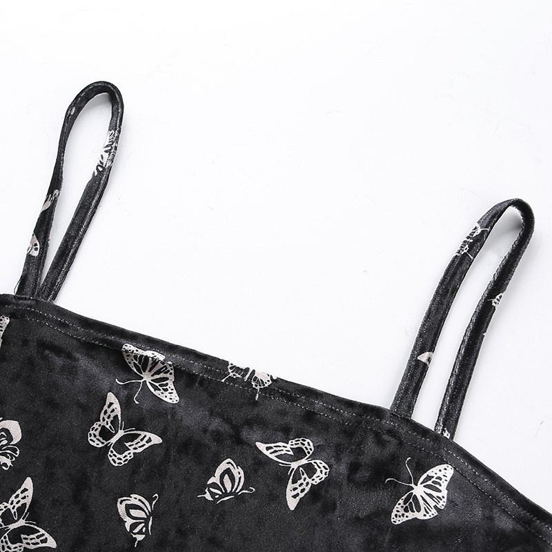 Sexy Butterfly Print Lace Up Strap Dress Women Sleeveless Mini Dress Fashion Party Streetwear