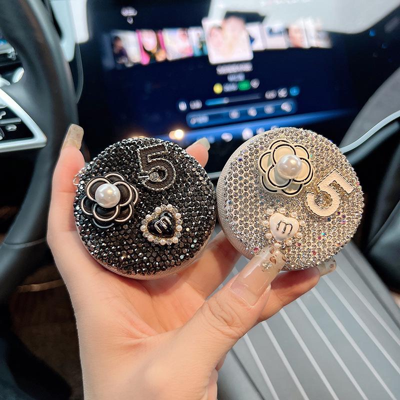 Корейский брелок-зеркало для макияжа «Камелия», украшенное бриллиантами, с ниткой бусин