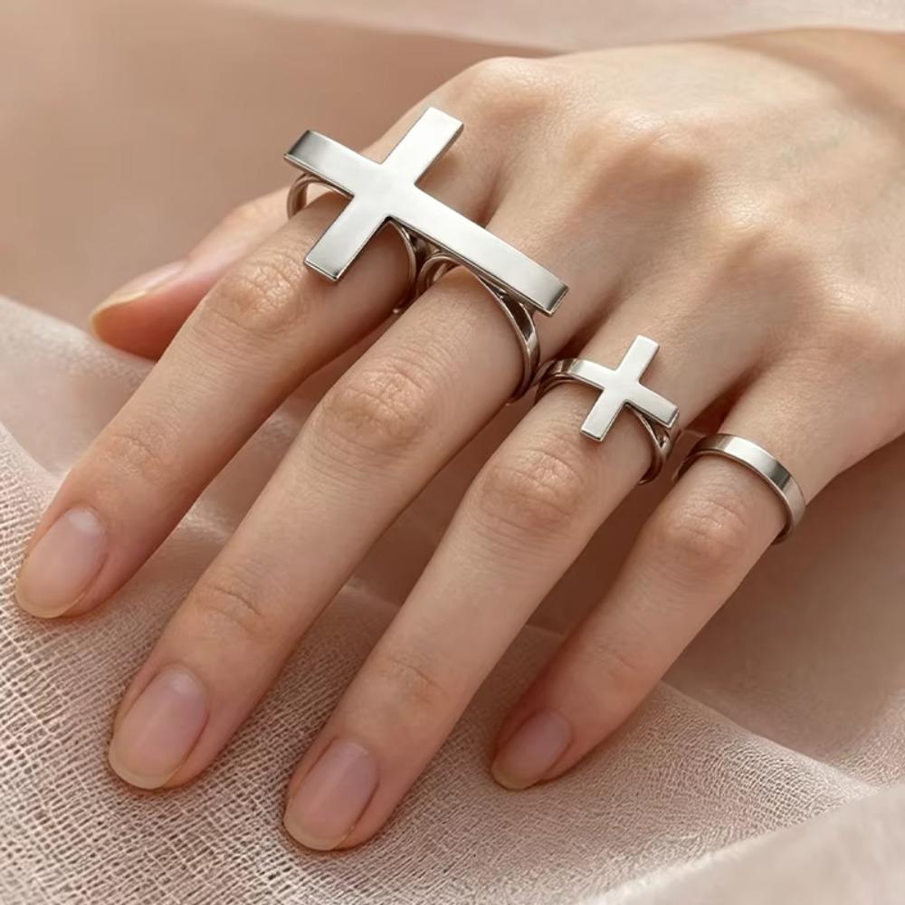 Серебряное кольцо-крест на два пальца из нержавеющей стали, христианское кольцо-крест, открытое кольцо-крест, для женщин и мужчин