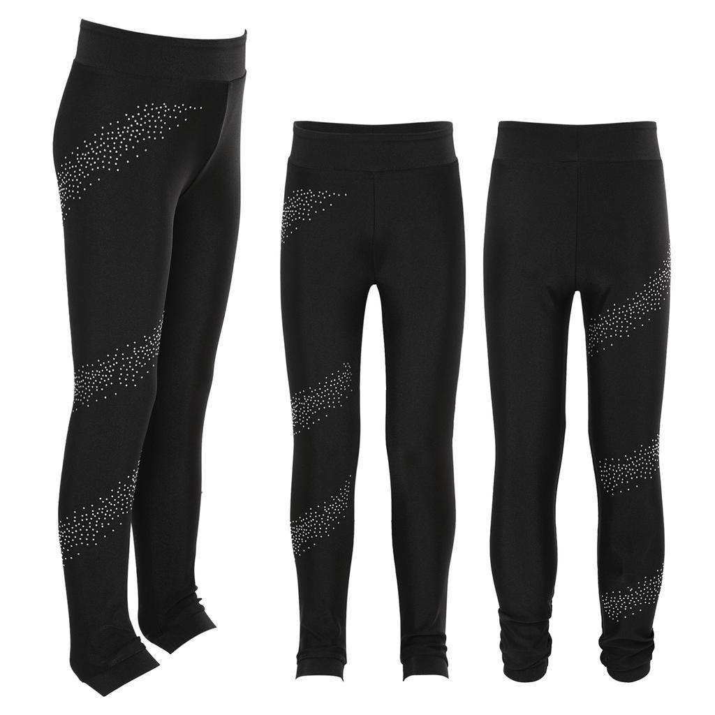 Girls' Figure Ice Skating Trousers Glitter Rhinestones Leggings Children's Stretch Sports Leggings Ballet Dance Tights