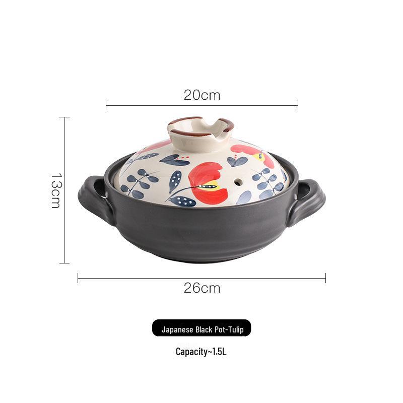 Японская кастрюля для тушения, расписанная вручную, устойчивая к высоким температурам - керамическая кастрюля с крышкой