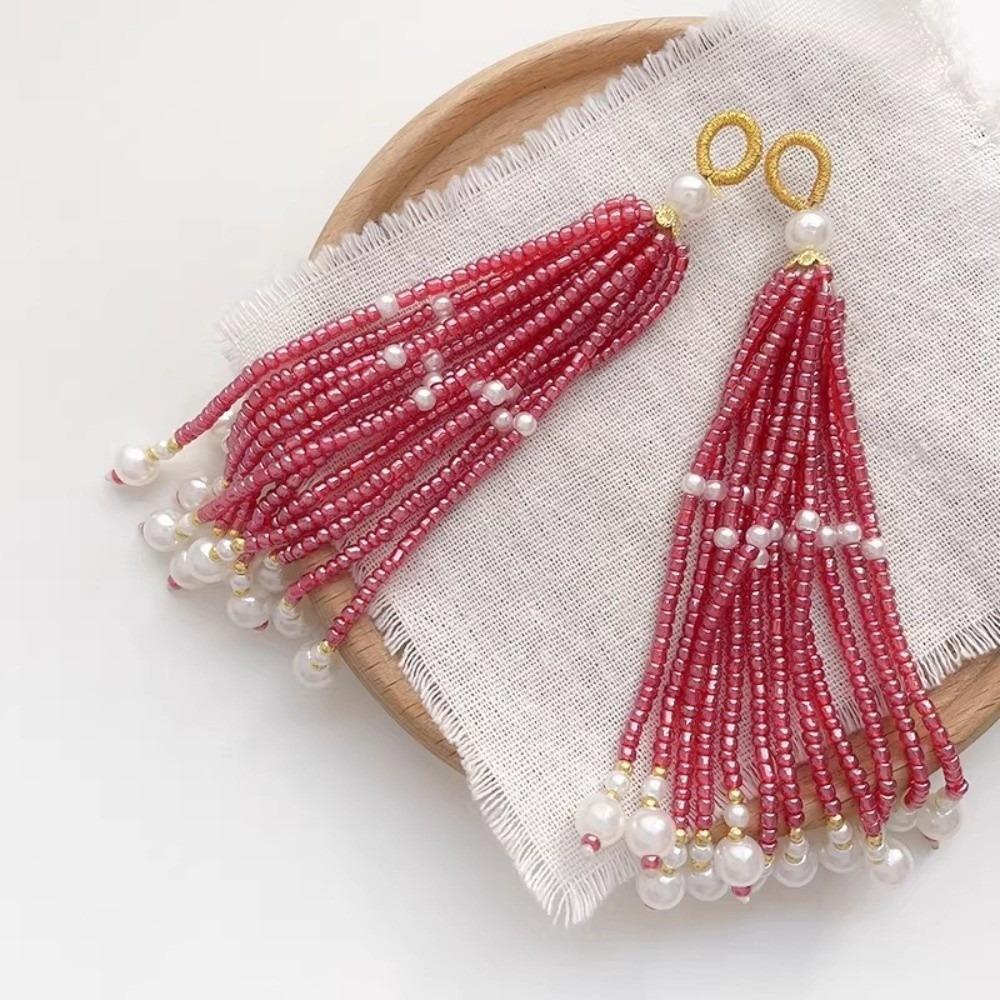 2pcs Ancient-style Tassels Beaded Keychain Handmade Bag Hanging Rope Crystal Pendant DIY Jewelry Accessory Multi-color