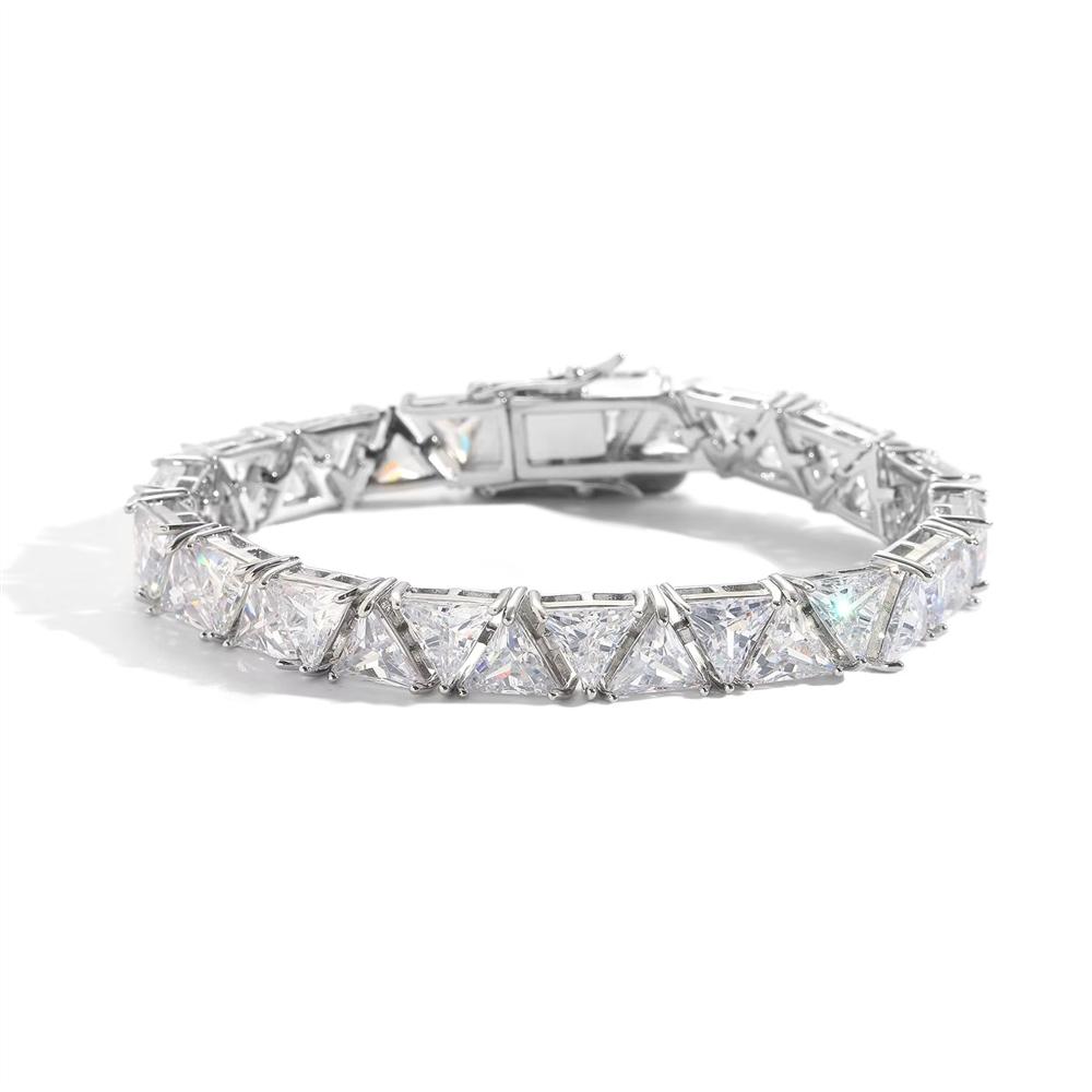 9mm Triangle Cubic Zirconia Tennis Bracelet Brass Prong Setting 5A CZ Geometric Hip Hop Jewelry for Women Men
