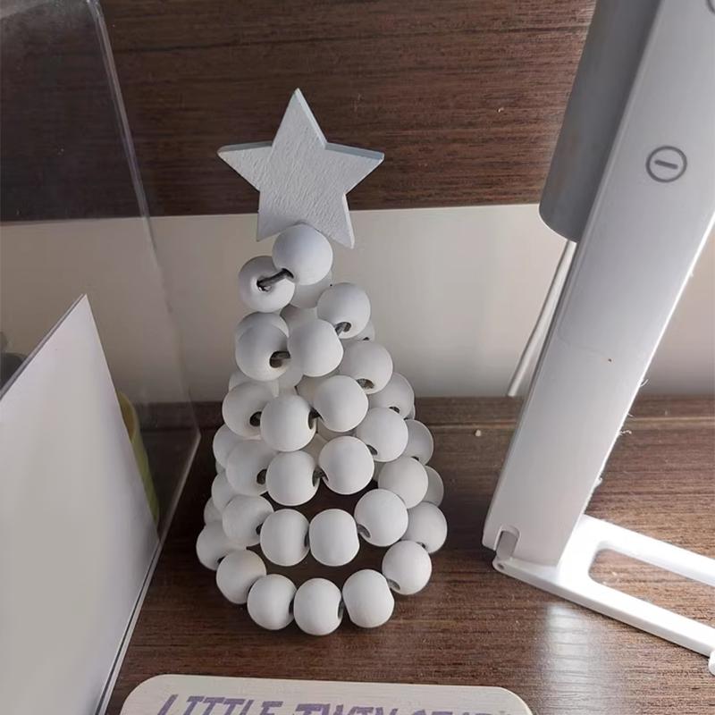 Пеньковая веревка Деревянная бусина Рождественская елка Настольный декор Креативная мини-фигурка елки Настольные украшения Домашнее украшение для праздничной вечеринки