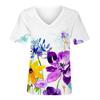 Женские летние топы, повседневная базовая футболка с V-образным вырезом и цветочным принтом, с коротким рукавом