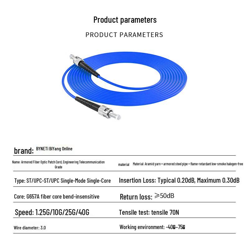 BYNET Telecom-Grade Armored Single-Mode Single-Core Fiber Optic Patch Cable