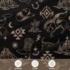 Bohemian Aztec Western Cowboy Shower Curtain - Black Gold Cactus Design, Washable Polyester