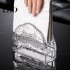 Embossed Texture Napkin Dispenser Tissue Holder, Crystal Glass Modern Style, Durable Scratch-Resistant Elegant Office Paper Towel Holder Organizer,